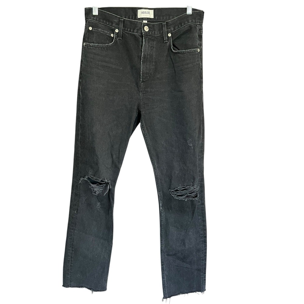 AGOLDE Cherie Jeans Size 28 High Rise Straight Black Raw Hem Grunge‎ Vintage